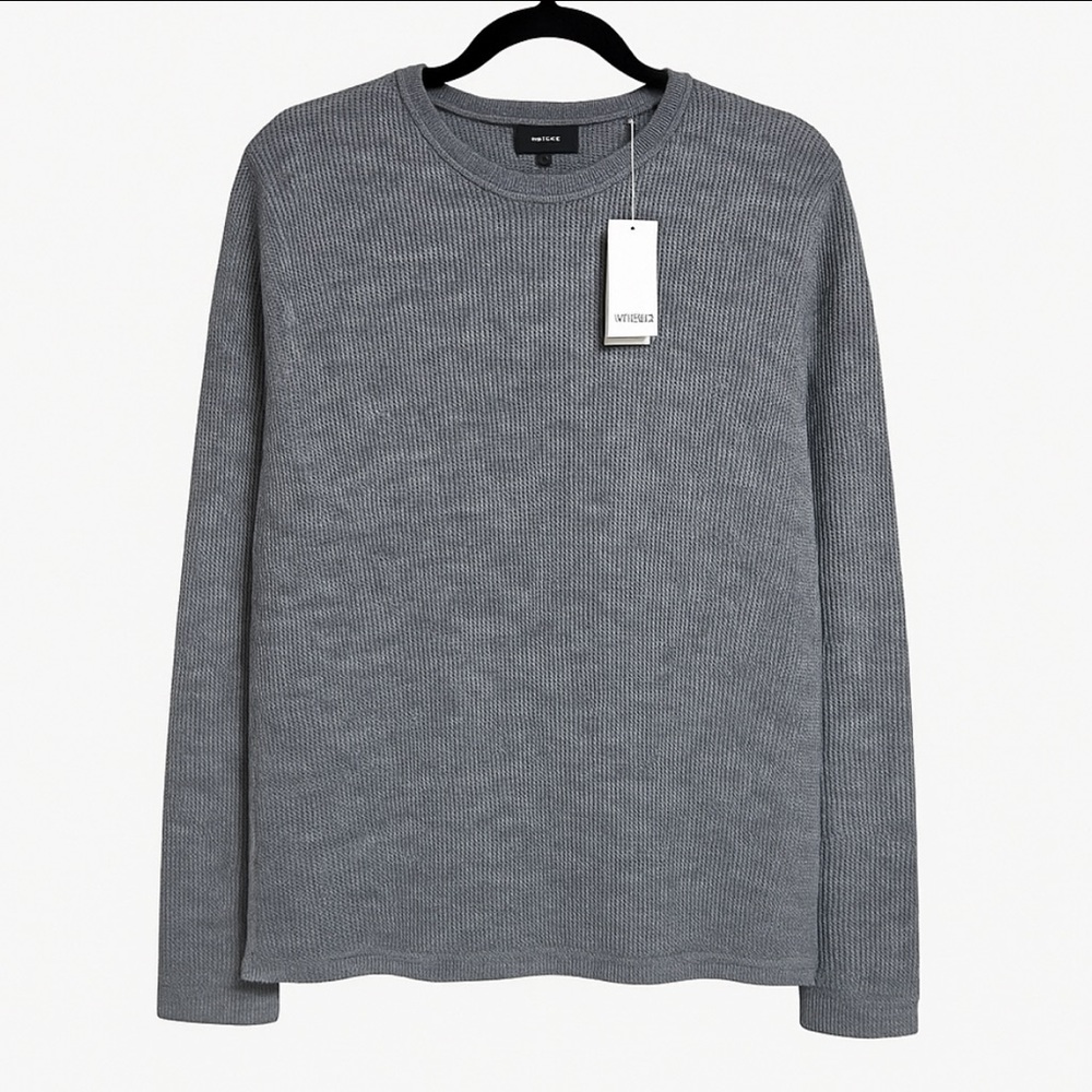 VINCE Men’s Waffle Knit Long Sleeve Crewneck – Heather Gray Size Small Elevated